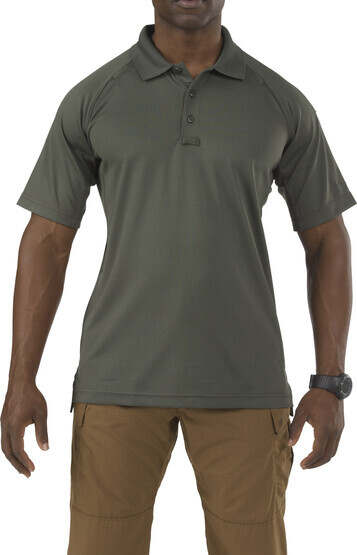5.11 Tactical Performance Short Sleeve Polo in TDU green, front view